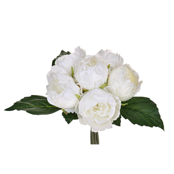 Mazzo Di Peonie Con 6 Fiori. Altezza 28 Cm - Pezzi 6 - 15X28X15cm - Colore: Bianco - Bianchi Dino - Fiori Artificiali