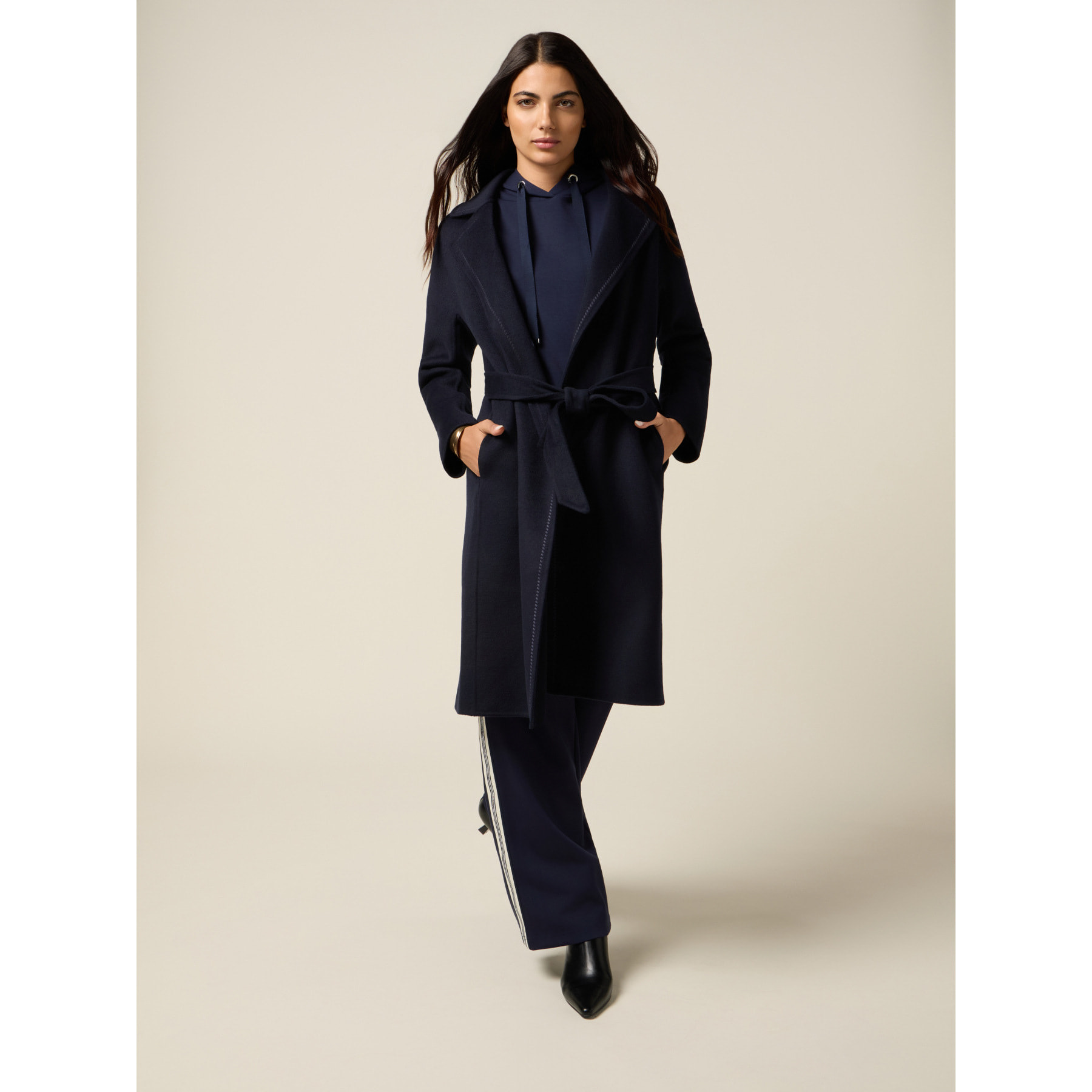 Oltre - Cappotto lungo misto lana con cintura - Blu