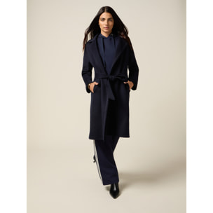 Oltre - Cappotto lungo misto lana con cintura - Blu