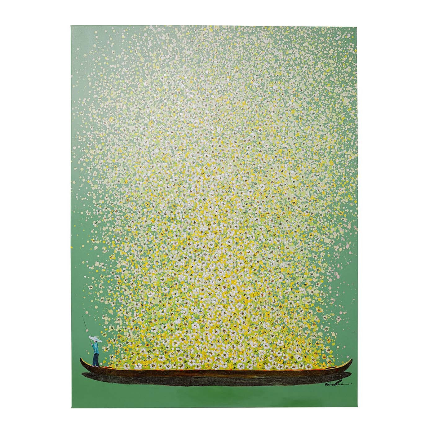 Tableau Touched fleurs pirogue vert et jaune Kare Design