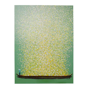 Tableau Touched fleurs pirogue vert et jaune Kare Design