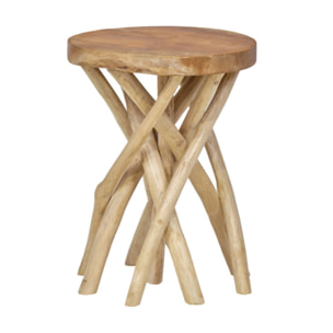 Tabouret d'appoint 40cm de haut en assemblage de bois de teck - FIGARO