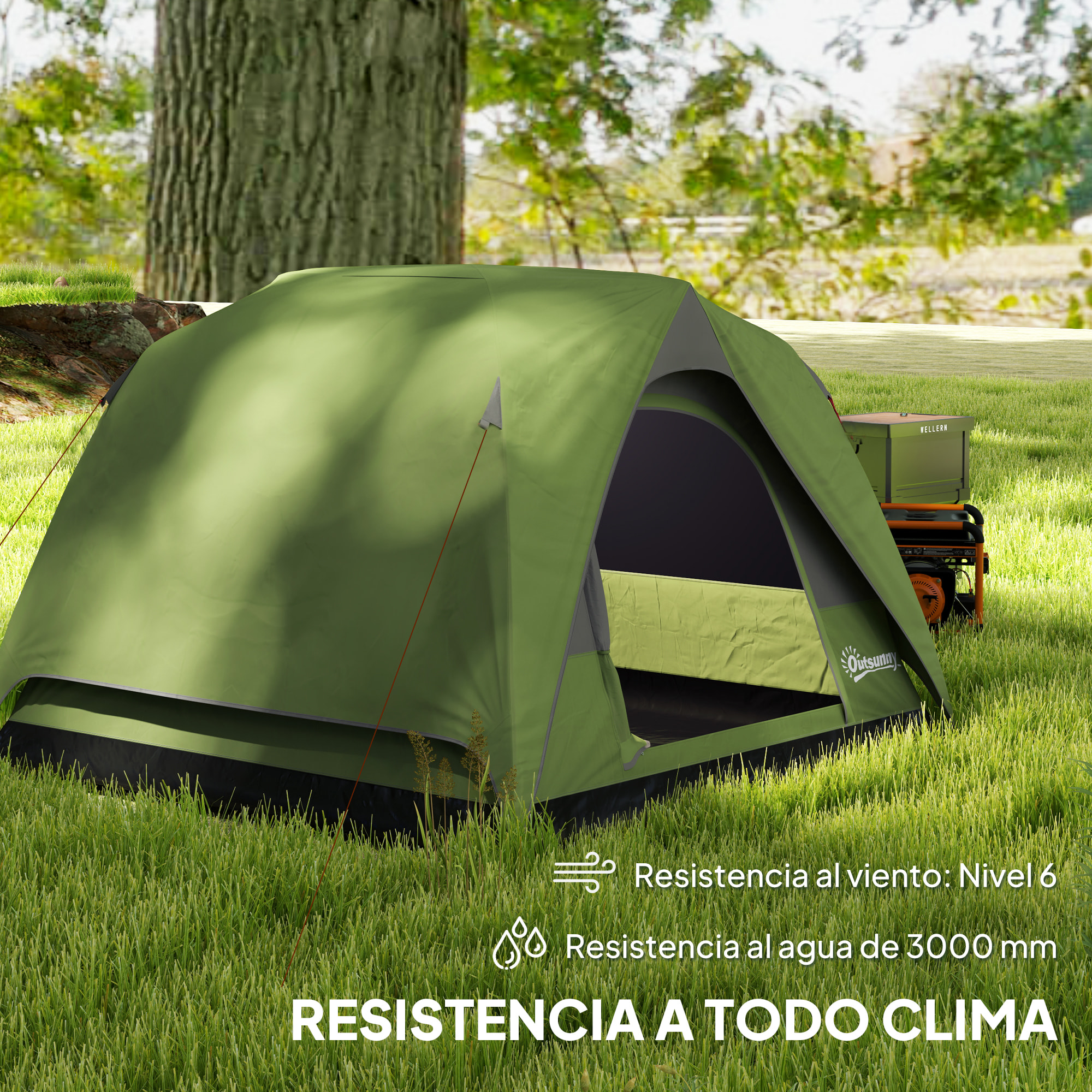 Tienda de Campaña para 2-4 Personas Tienda de Camping Plegable con Puerta Ventanas de Malla Bolsillo Gancho y Bolsa de Transporte Impermeable Fácil Instalación para Senderismo Verde y Gris
