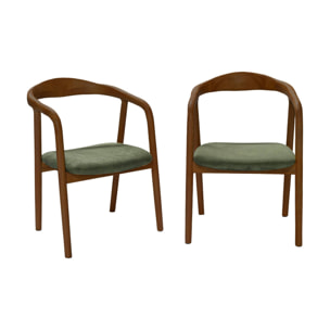 Fauteuil vintage bois d'hévéa teinté noyer et velours côtelé (lot de 2) SARA