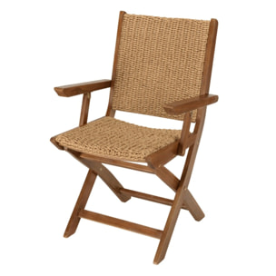 VICK - Lot de 2 fauteuils pliants en bois d'acacia huilé et rotin
