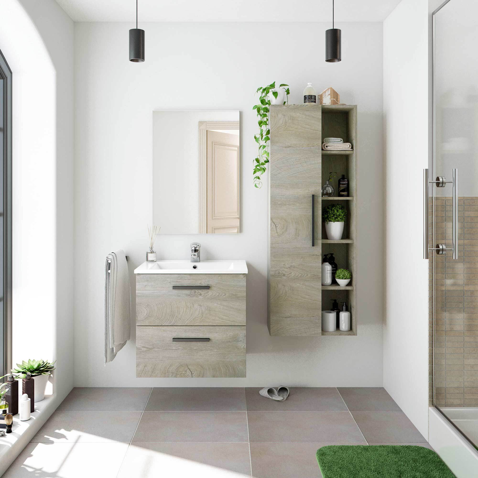Mueble Baño Con Espejo Athena 57x60x45 Cm Roble Alaska