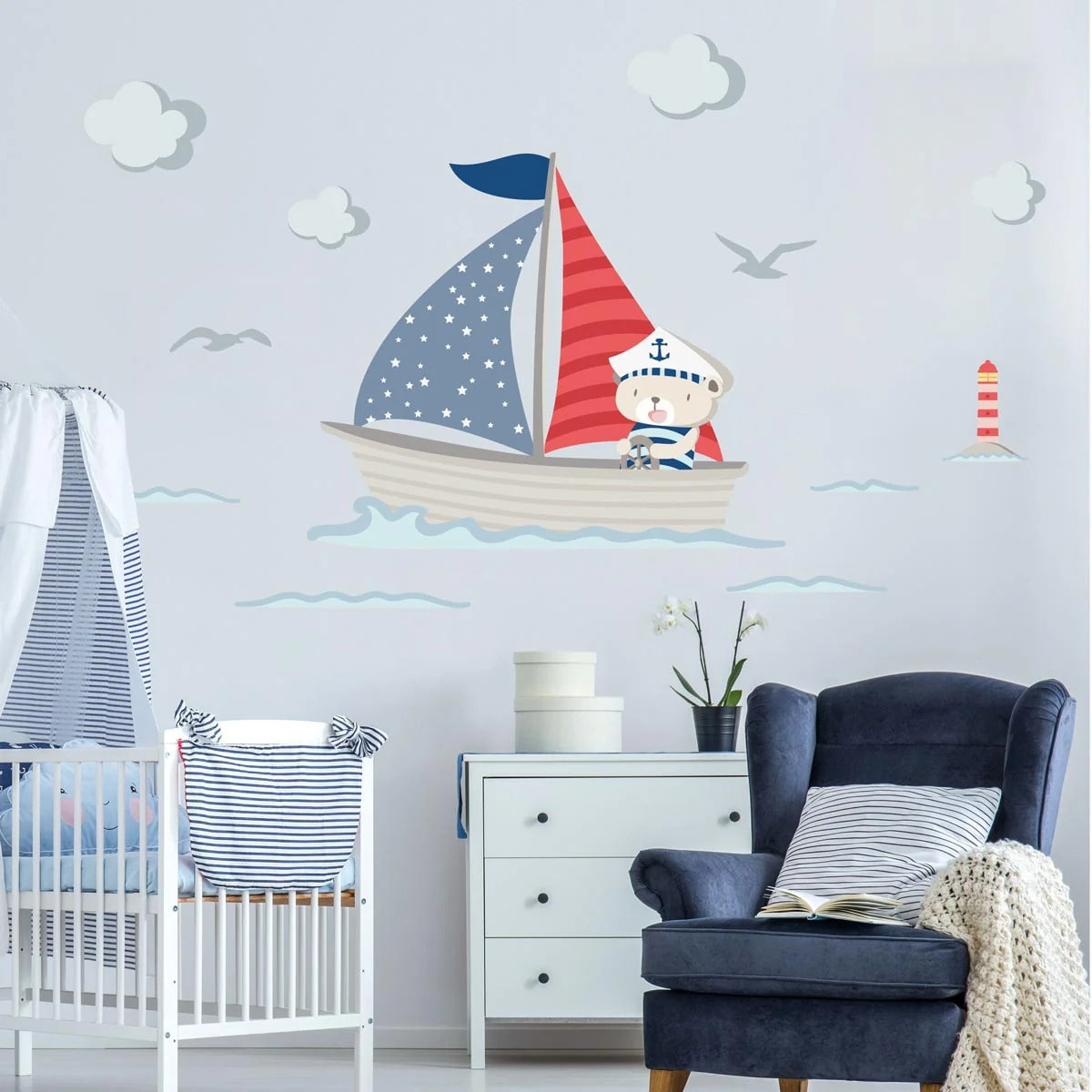 Sticker mural - Ambiance Sticker - OURSON CAPITAINE DE BATEAU - 100x120cm