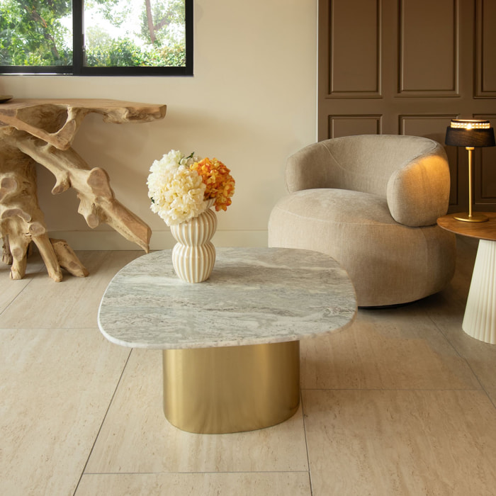 Table basse en marbre gris et pied en métal doré FEDJE
