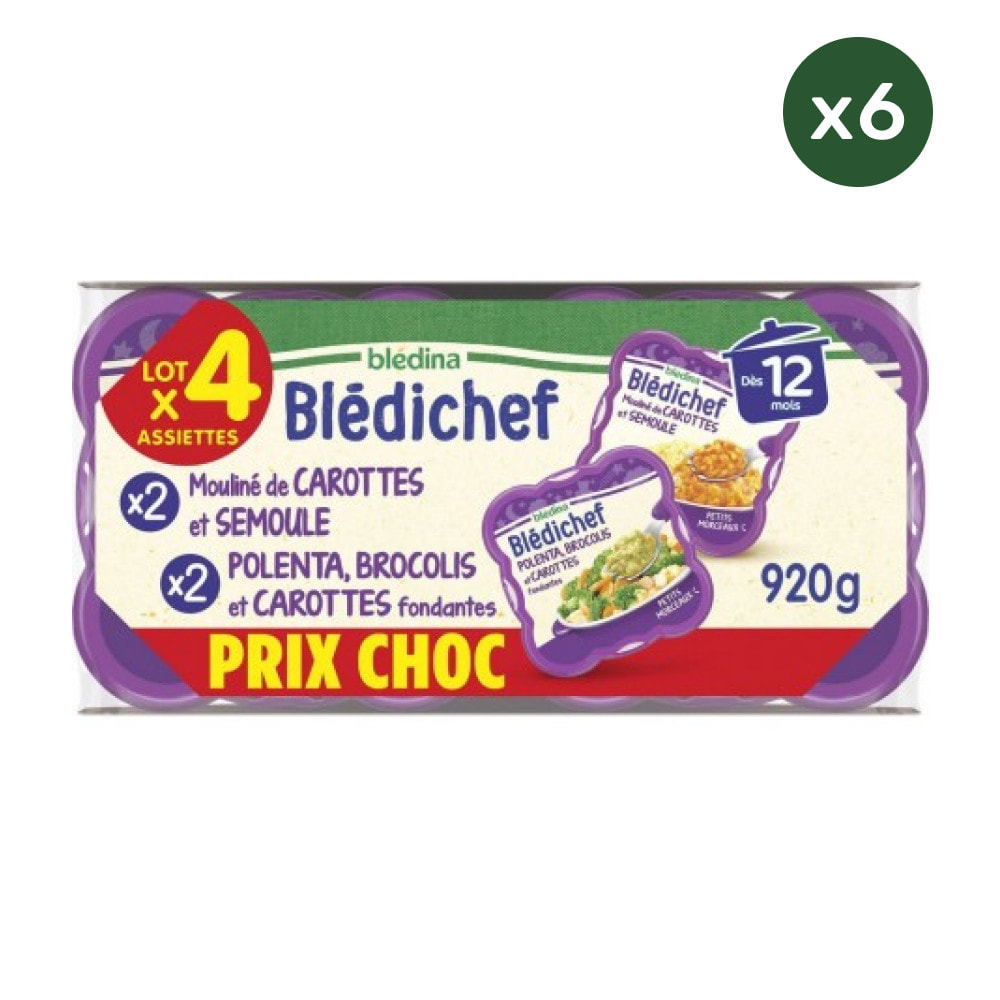 6x2 Mouliné de Carottes et Semoule 6x2 Polenta, Brocolis et Carottes fondantes - Bledina Bledichef - Dès 12 mois