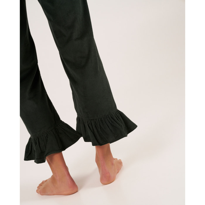 Pantalón de mujer en tejido de pana con volantes