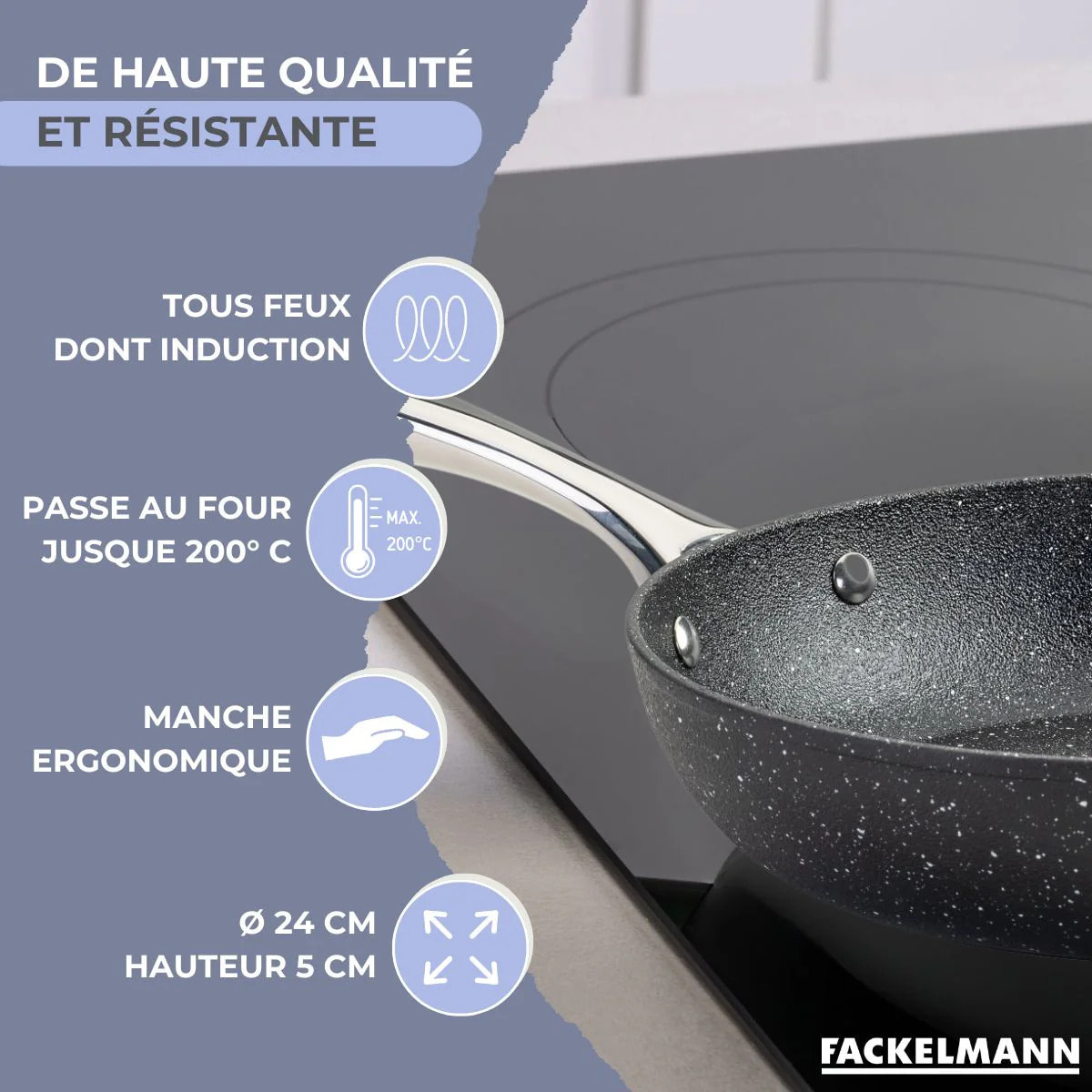 Poêle 24 cm fonte alu revêtement antiadhésif céramique sans PFAS Fackelmann