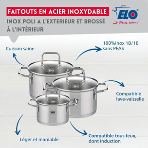 Set de 3 faitouts avec couvercles en verre Elo Citrin