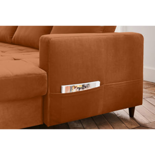 Anna - canapé panoramique d'angle gauche - 7 places - convertible avec coffre - en velours - Rouille