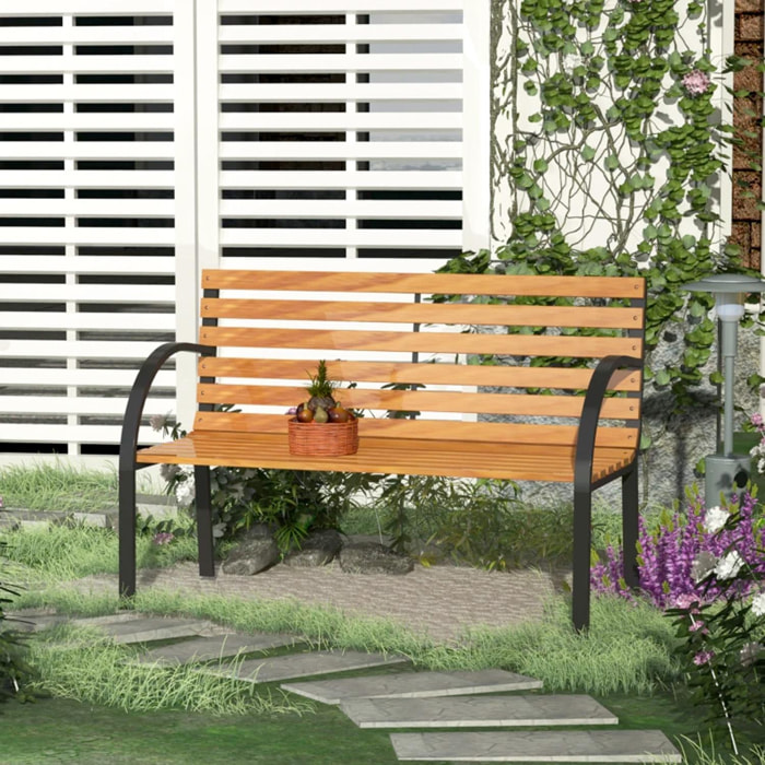 Emilia - Panchina da giardino 2 posti in acciaio polverizzato e legno naturale. Panchina da esterno in stile moderno panca da balcone 122x60x80h cm