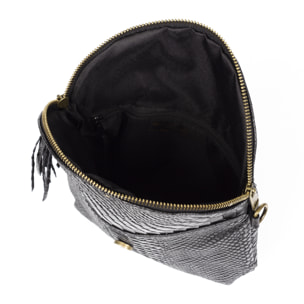 FIRENZE ARTEGIANI Ancona Borsa a tracolla da donna Vera pelle scamosciata stampa serpente Made in Italy 23x4x19 Cm. Colore nero