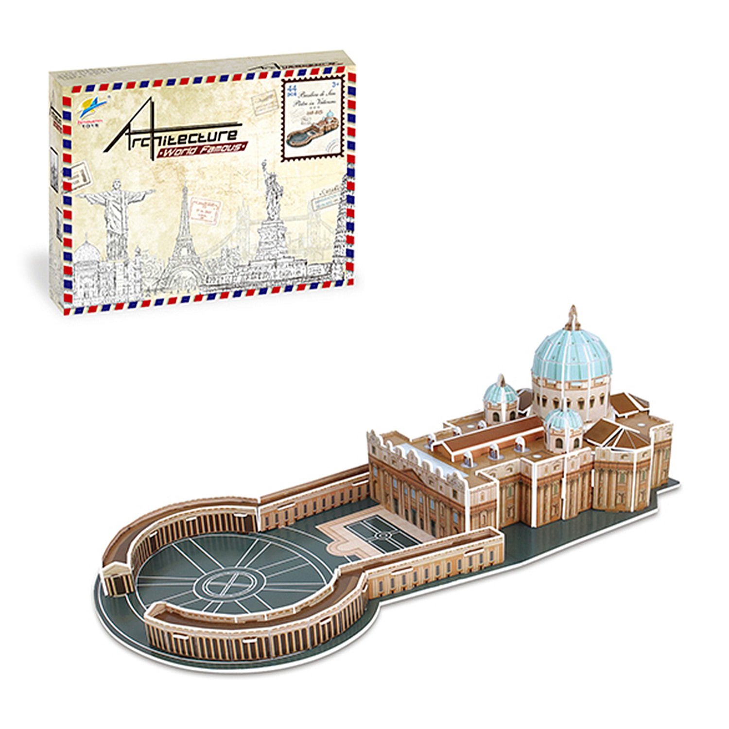 Puzzle 3D della Basilica di San Pietro nella Città del Vaticano. Include 44 pezzi che puoi assemblare senza strumenti o colla. Raccomandato per bambini oltre i 3 anni.