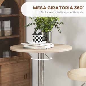 Mesa Alta Cocina, Mesa Alta Bar Redonda para 2 Personas, Altura Ajustable 69-91 cm, Tablero Giratorio 360°, Base de Acero, para Salón, Comedor, Cocina, 60x60x91 cm, Roble Claro