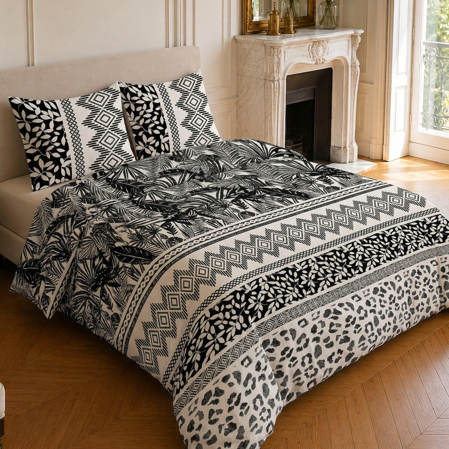 Parure housse de couette 100% microfibre motif géométrique - LAVANE
