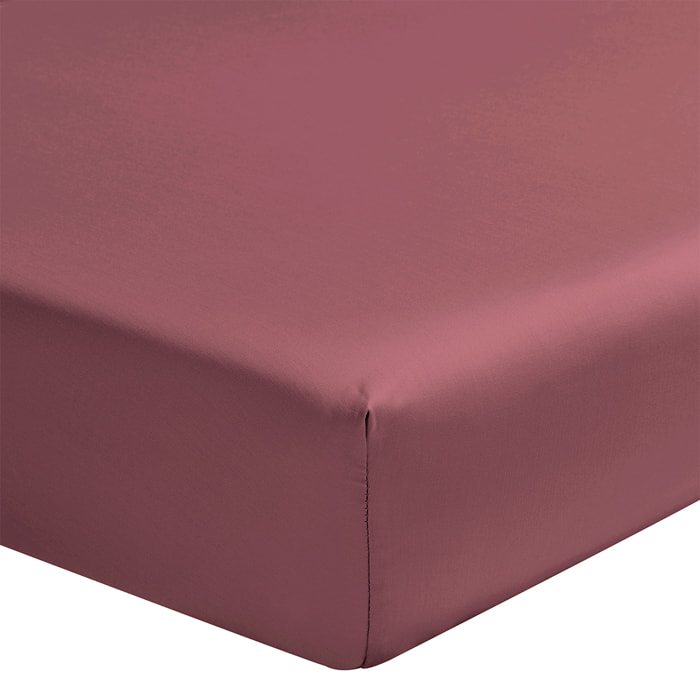 Drap housse uni en satin de coton bio, bonnet de 40cm, TEOPHILE, Rouge Cosmos