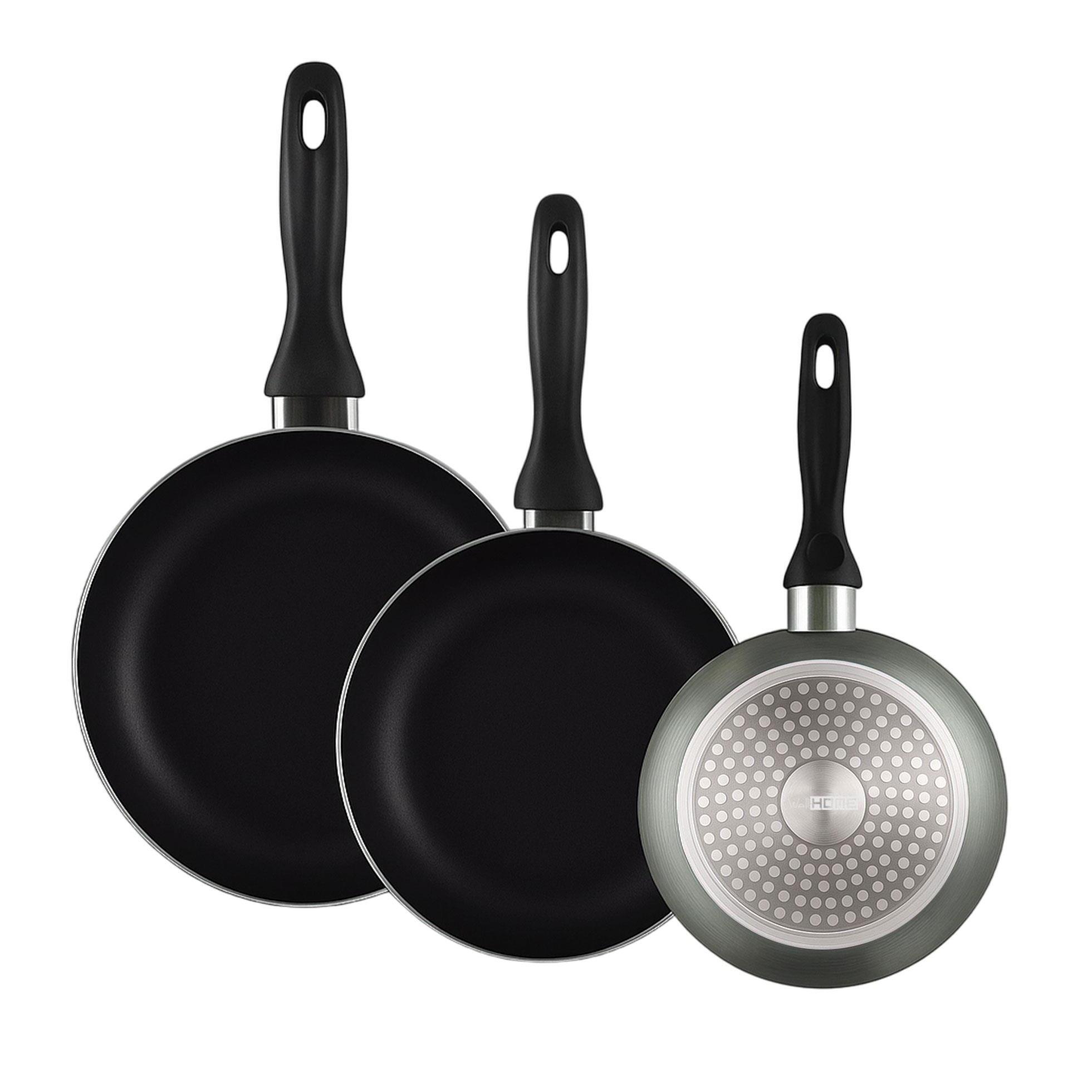 set de batería de cocina de 8pc en acero inoxidable + 3 sartenes ø16ø20ø24cm gris metalizado en aluminio prensado
