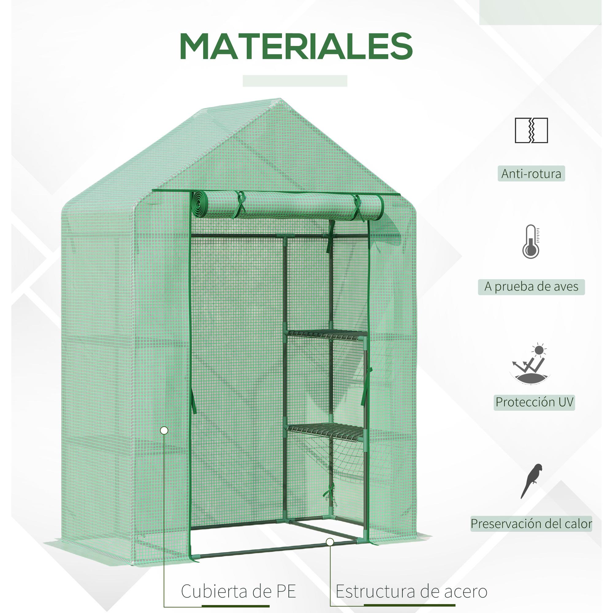 Invernadero de Jardín 140x70x190 cm Vivero Casero con 4 Estantes y Puerta Verde