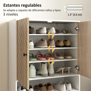 Zapatero de 2 Puertas con Diseño en Espiga, Zapatero Entrada Recibidor con Estantes Ajustables, Compartimento Abierto, para 15 Pares de Zapatos, 75x35x97 cm, Blanco y Natural