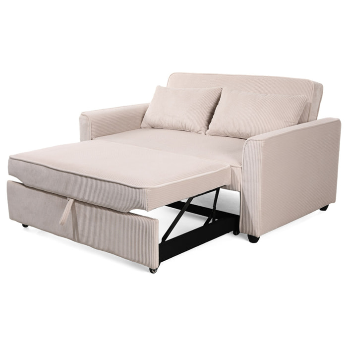 Ernest - Canapé droit 2 places convertible en velours côtelé - Beige