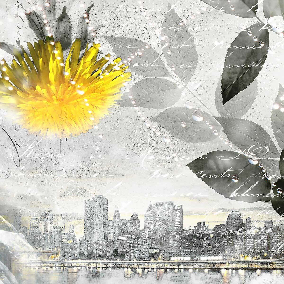 Affiche encadrée collage floral jaune et noir Affiche + cadre en métal - Noir