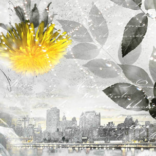 Affiche encadrée collage floral jaune et noir Affiche + cadre en métal - Noir