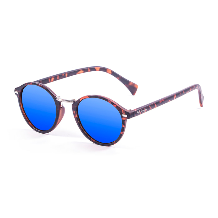 Gafas de sol OCEAN LILLE - Carey mate nariz de metal plateado brillante / Revo azul