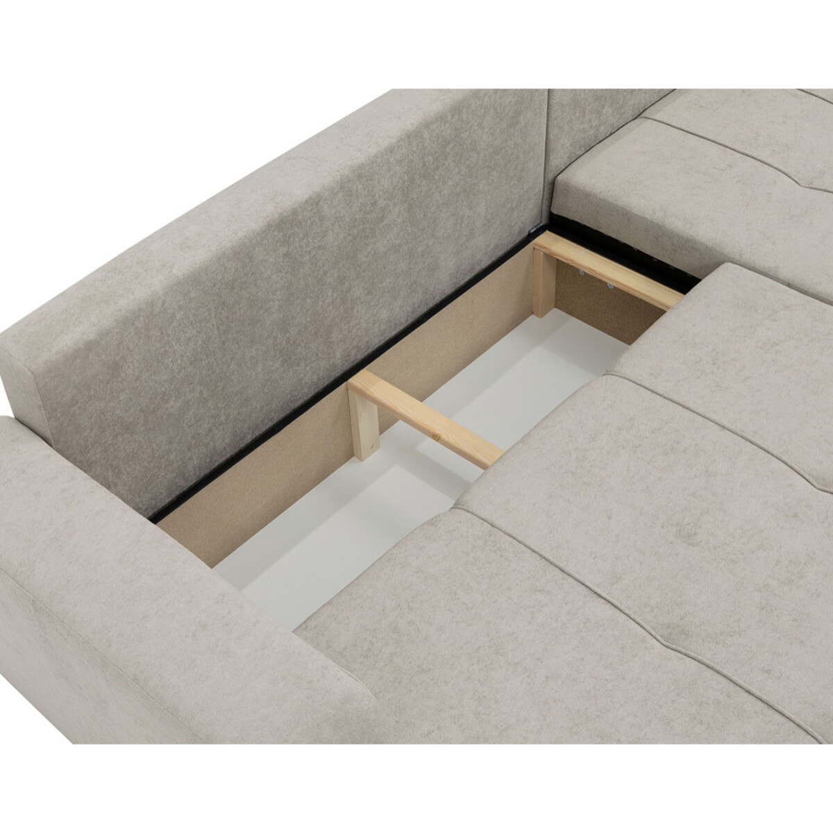 Nicole - Canapé d'angle réversible 5 places convertible avec coffre en tissu - Taupe