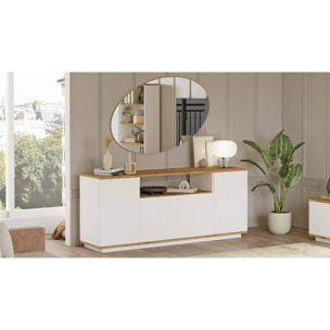 Credenza Dpas, Buffet da soggiorno, Madia da salotto, Dispensa da cucina, 180x45h75 cm, Quercia e Bianco