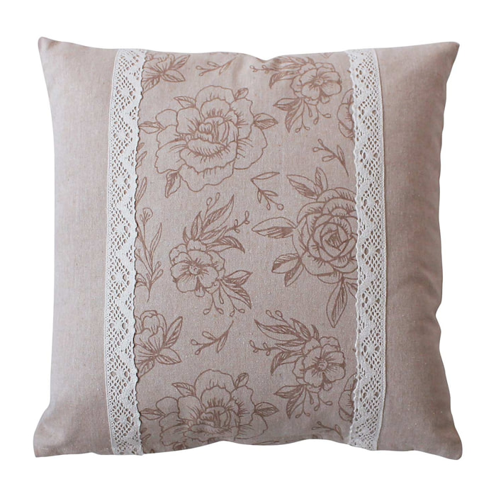 Coussin déhoussable imprimé de roses - Naturel