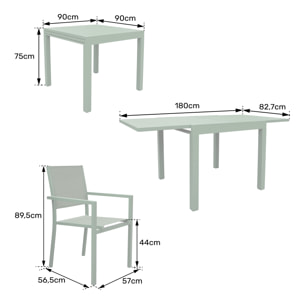 Salon de jardin VENEZIA extensible 90/180 en textilène vert sauge 8 places - aluminium vert sauge