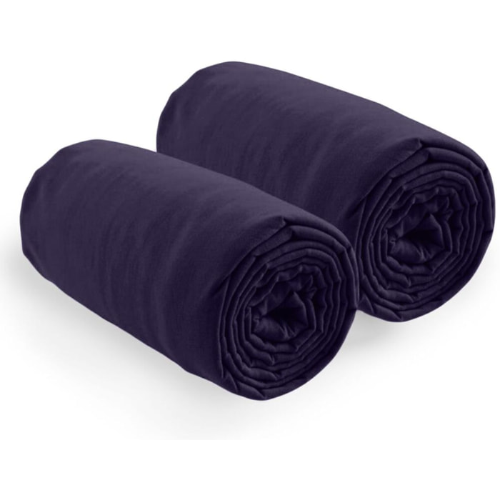 Lot de 2 Draps Housse - Bonnet 35cm 100% Coton 57fils Bleu Imperial