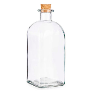 DAM BOTTIGLIA IN VETRO 1000ML TAPPO SUGHERO 9x9x22 Cm. Colore trasparente