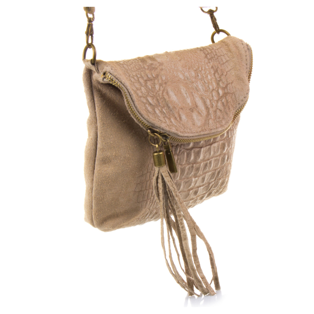 Cenerente Bolso bandolera Mujer.Piel auténtica Gamuza Grabado Cocodrilo