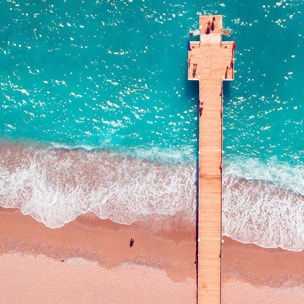 Affiche encadrée plage vue aérienne avec ponton Affiche + cadre en métal - Noir