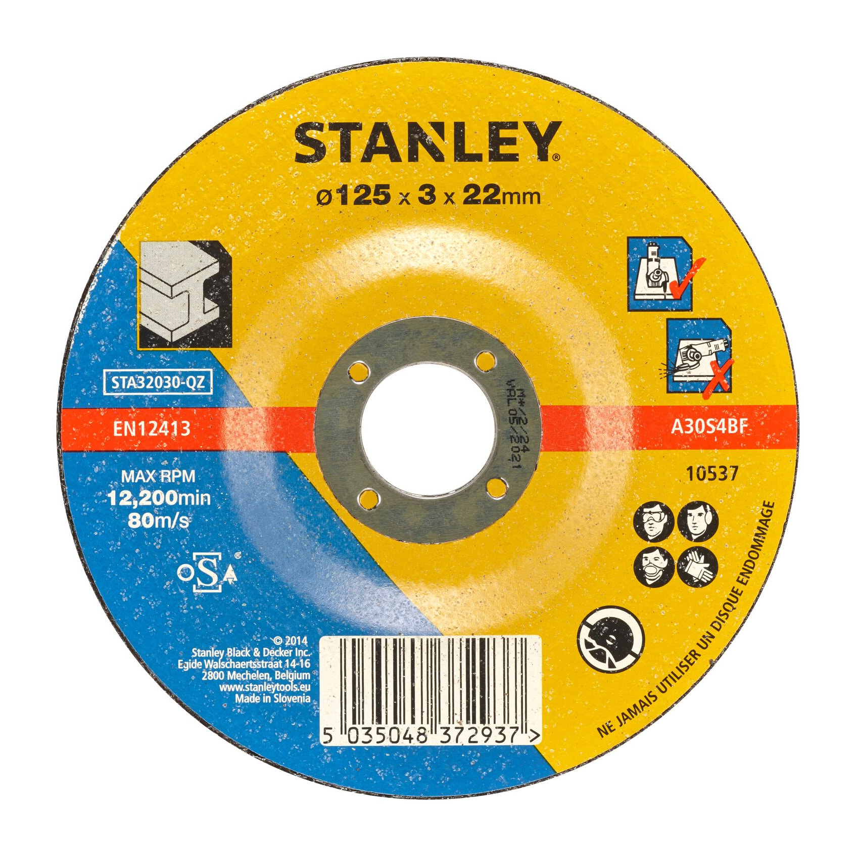 Stanley Disque aggloméré à tronçonner le métal 125x22x3.2 STA32030-QZ