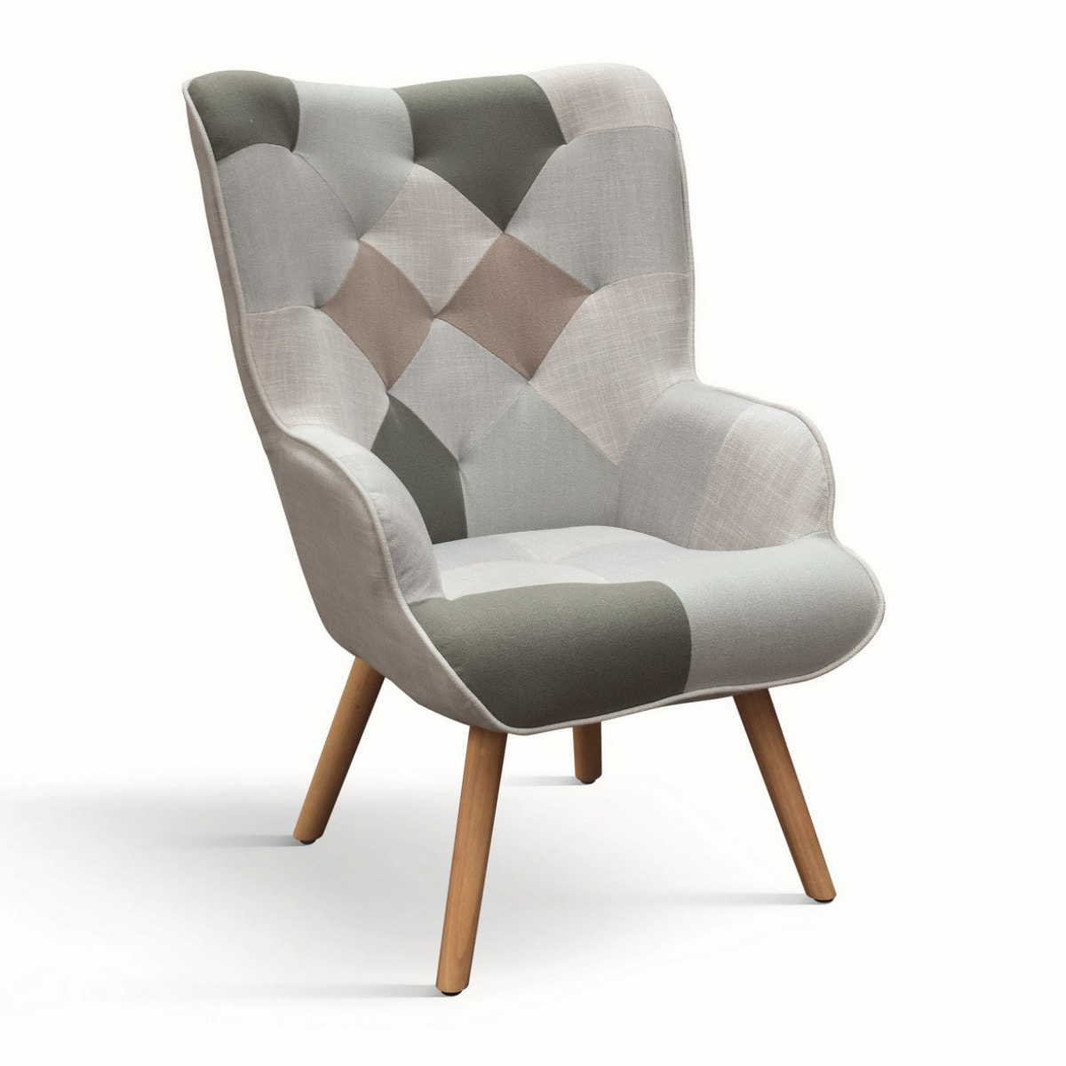 Poltrona HAVANA in tessuto multicolore e gambe in legno