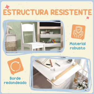 Mesa y Silla Infantil de 2 Piezas Mesa Infantil con Silla y Caballete Plegable Mesa para Niños de +3 Años con Estantes y Rollo de Papel para Dormitorio Sala de Juegos Blanco