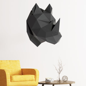 Stickers muraux 3D | Sticker Mural Autocollant effet origami 3D rhinocéros noir de profil - Stickers adhésifs 3D Chambre Salon Trompe l'oeil