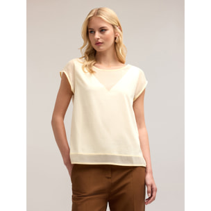 Motivi - T-shirt in jersey con inserti in georgette - Giallo