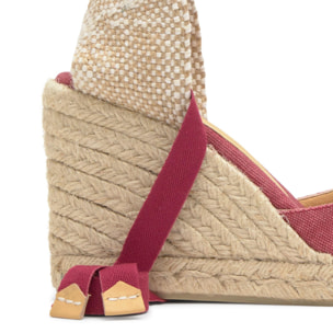 Alpargata de cuña 6 cm en lona de algodón con cintas al tobillo y talonera trenzada