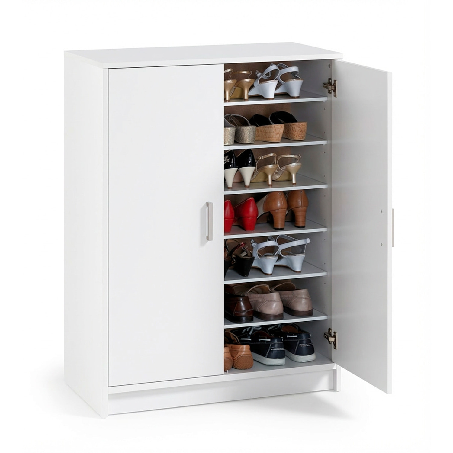 Scarpiera a 2 Ante Mobile Portascarpe Mobiletto Capiente fino a 30 Paia con 6 Ripiani + Base Design Moderno per Ingresso Camera 75x36x101 Cm Bianco