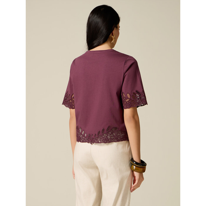 Oltre - Camiseta de algodón con detalles en macramé - Violeta