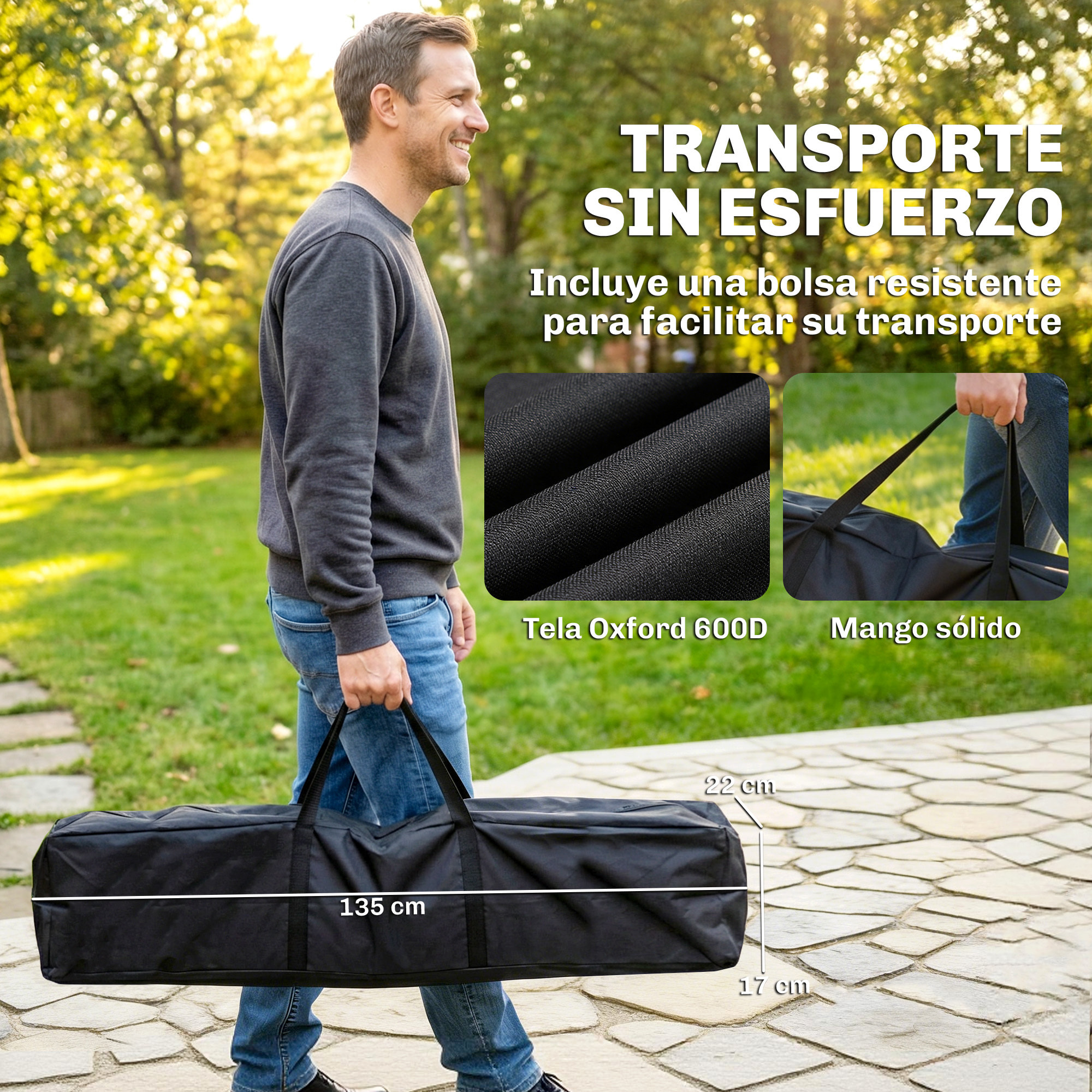 Soporte para Hamaca Plegable, Largo 290 cm, Soporte para Hamaca Portátil de Acero, Longitud Ajustable, con Bolsa de Transporte, Carga 120 kg, Negro