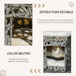 Cesta de Ratán para Gatos 2 Pisos con 2 Cojines Estructura de Metal 51x42x37 cm