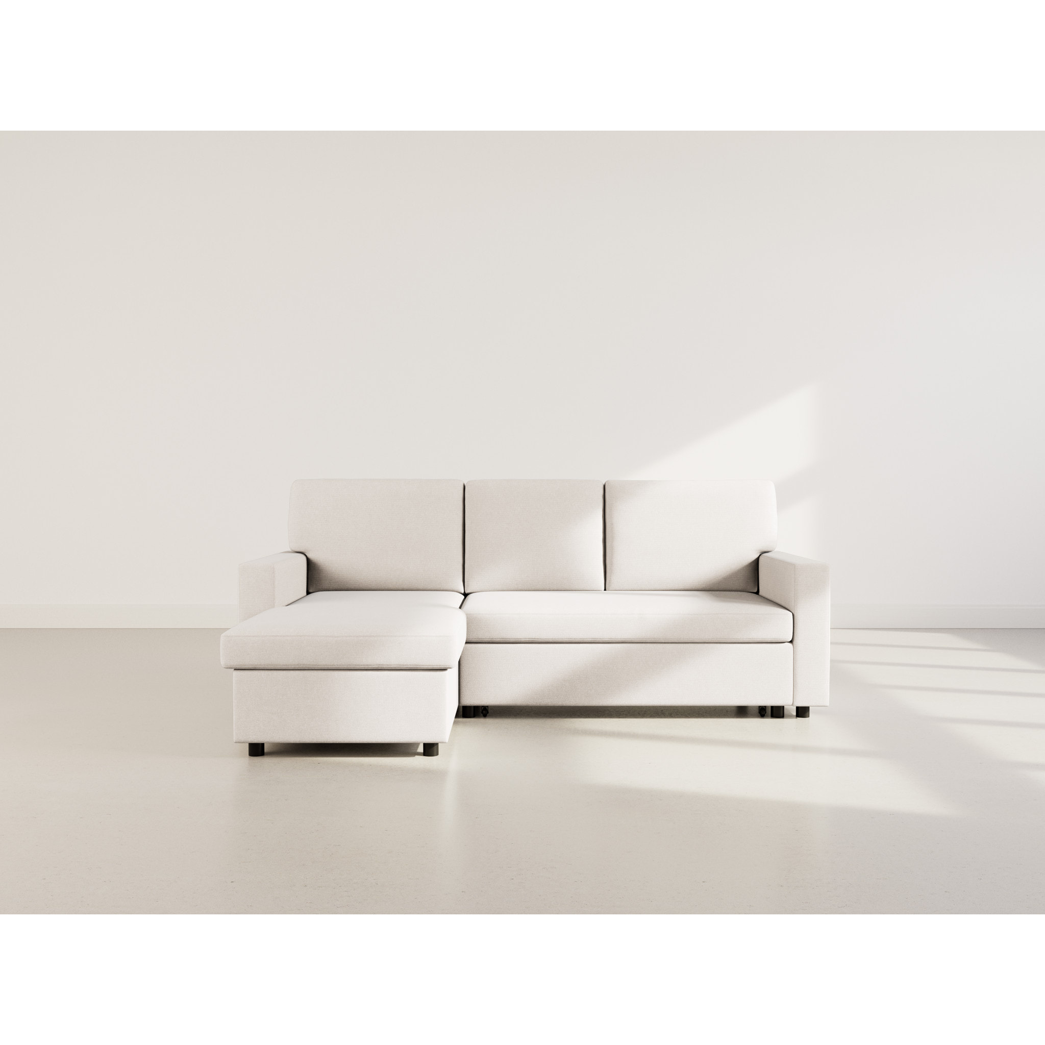 Meiya - canapé d'angle réversible 4 places convertible avec coffre en tissu - Beige