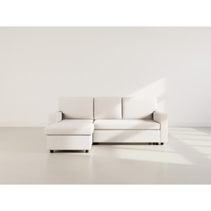 Meiya - canapé d'angle réversible 4 places convertible avec coffre en tissu - Beige
